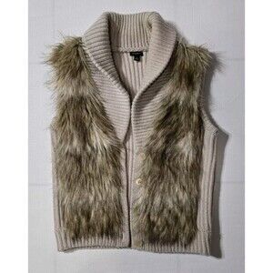 Ann Taylor Faux Fur Sweater Vest Women's Wool Cashmere Brown Beige. Size S